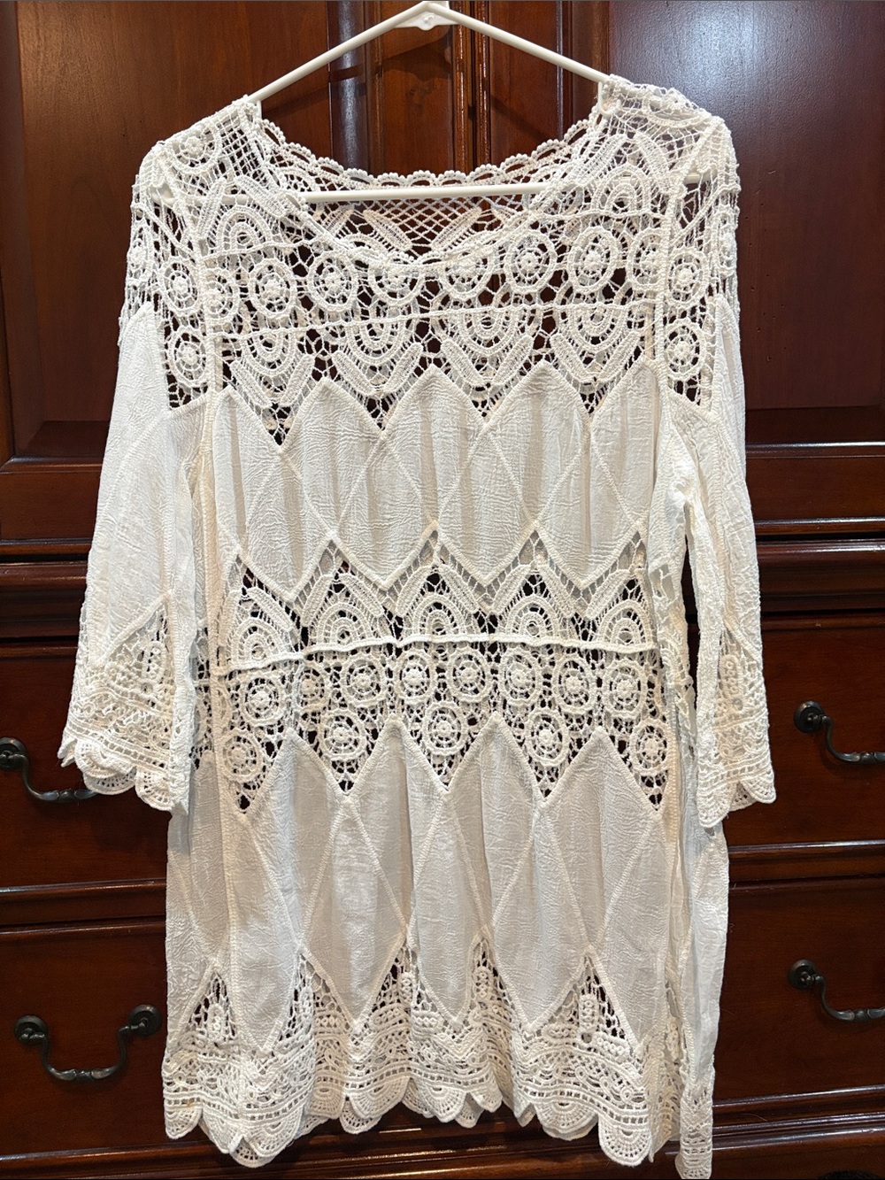 Source Unknown Crochet Lace Swim Cover-Up Tunic in Cream